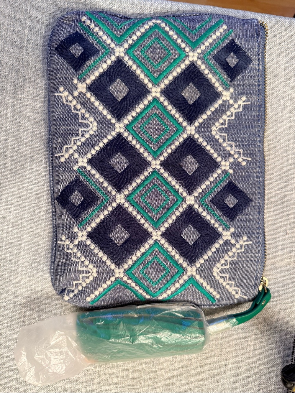 Merona Embroidered Diamond Pattern Wristlet Clutch in Navy & Teal